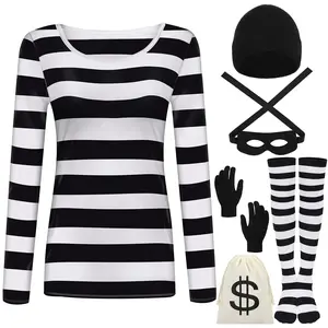 Womens Robber Costume Set Cosplay Thief Accessories for Halloween Party