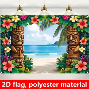 Tropical Tiki Background Banner, Hawaiian Hula Party Decor, 2D Polyester Beach Theme, Summer Pool Party Photo Backdrop