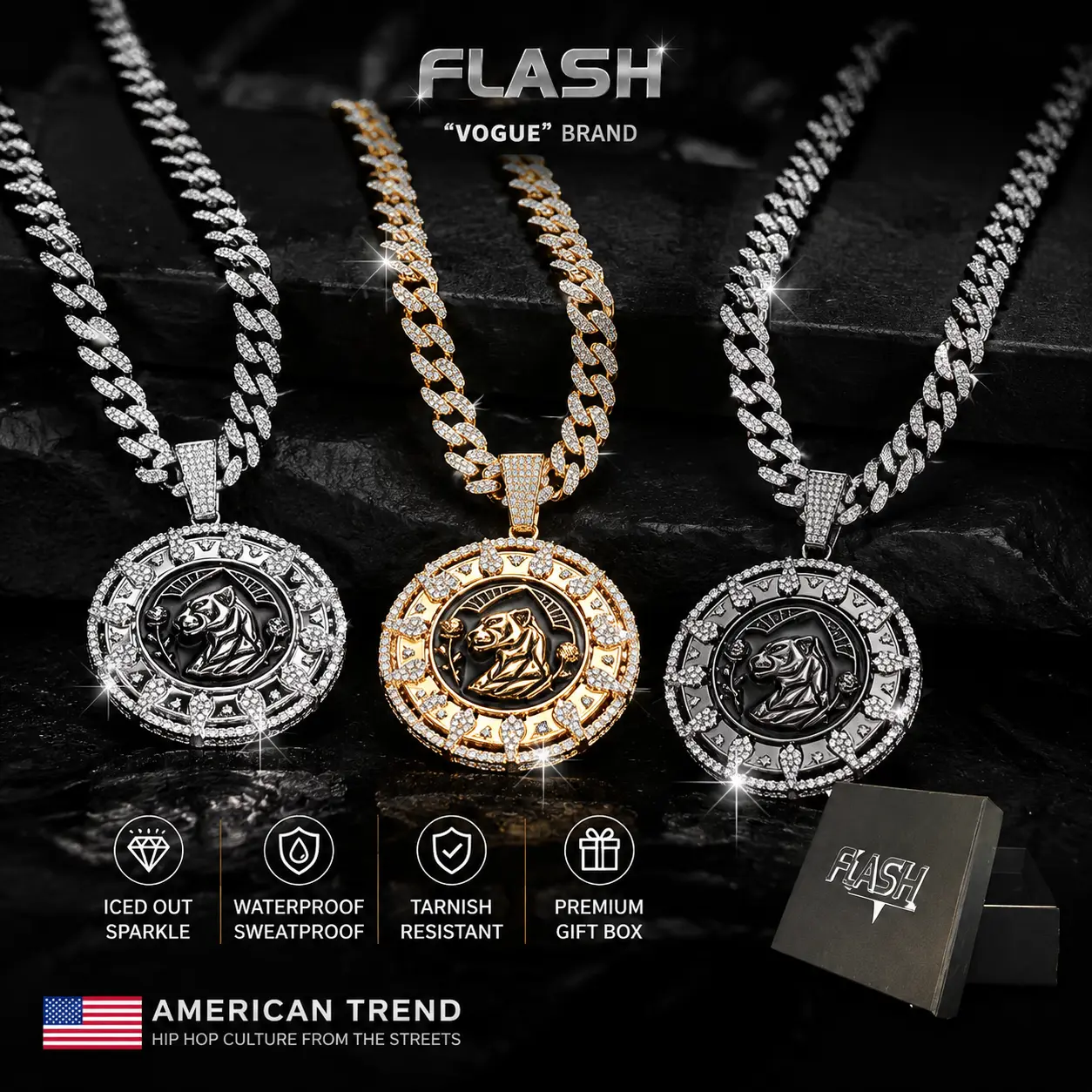 Men's Metal Hip-Hop Necklace - Rotating Black Panther Pendant, Hip Hop Jewelry with Box, Animal-Themed Rapper Accessory, Birthday/Anniversary Gift for 1 Target Group, Rappers, Black Panther Nod, Casual, Daily, Jewelry Box, Long, Accessory Necklace, Unisex