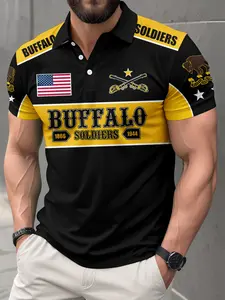 Men's Buffalo Soldier Shirt 1866-1944 Design, Casual Slim Fit Short Sleeve Top, American Retro Style Men's Clothing