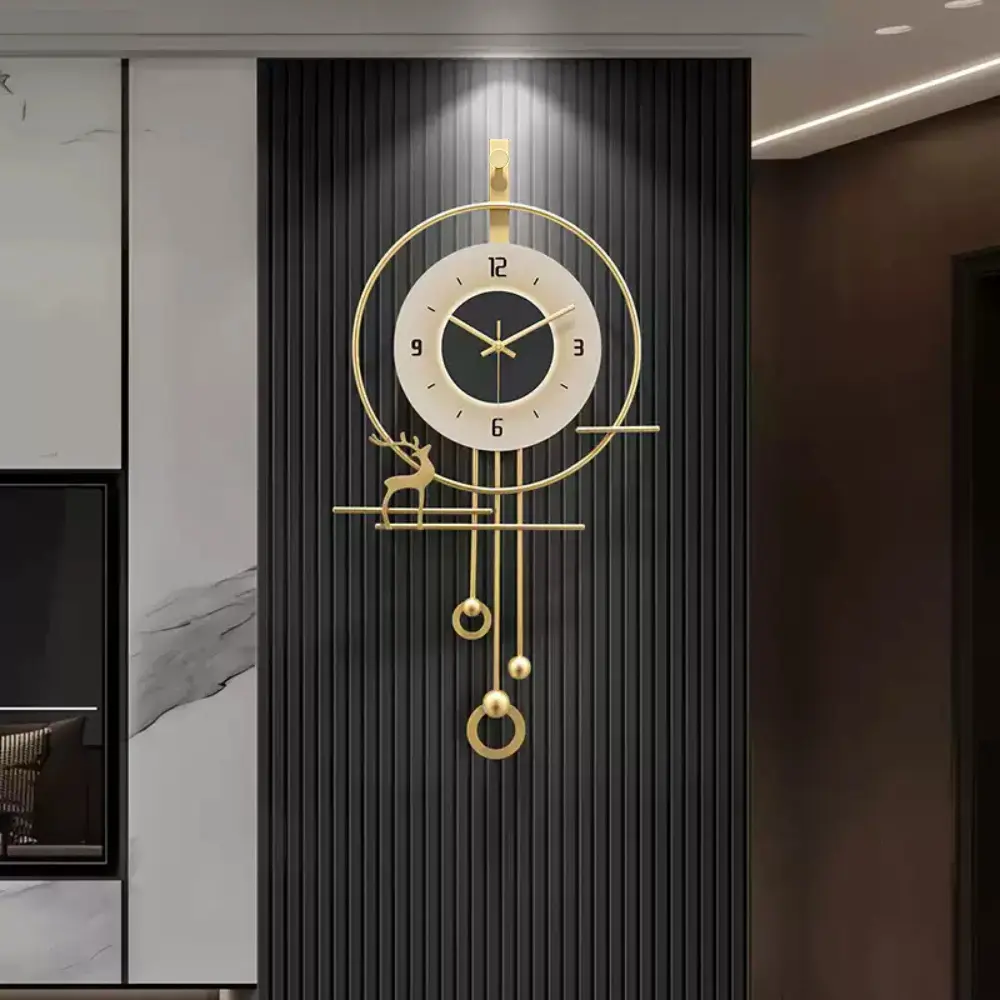 Homary Round Oversized Geometric Iron Wall Clock, Modern LED-Style Home Decor with LED Light Stripe, Oversized Wall Clocks for Home Supplies