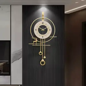 Homary Round Oversized Geometric Iron Wall Clock, Modern LED-Style Home Decor with LED Light Stripe, Oversized Wall Clocks for Home Supplies