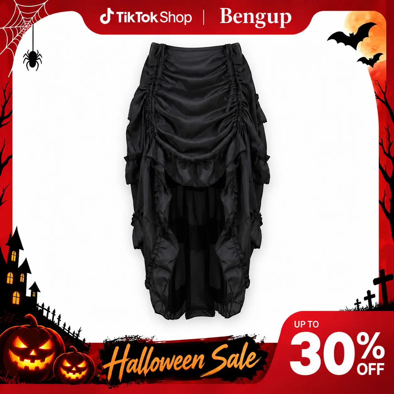Women's Victorian Steampunk Pirate High Low Ruffle Skirt Minimalist Fashion Stylish Wear, Gothic Halloween Costume, Halloween Things, Skirts for Women, Casual Black 6388 D2