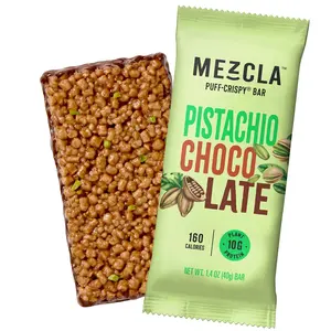 Mezcla Puff Crispy Protein Bars, Gluten Free & Vegan Protein Bars, 10g Protein, Alt for Crispy Rice Treat, Granola Bars & Breakfast Bars, Healthy Snacks for Adults (1 Count (Pack of 1), Pistachio Chocolate)