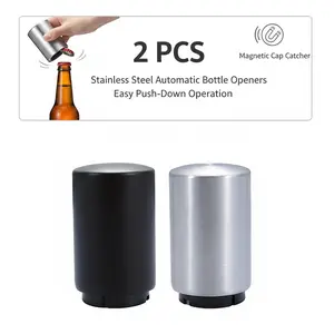 2PCS Pop-the-Top Beer Bottle Opener, Metal Automatic Magnetic Glass Bottle Cap Openers, Wine Bartender Tool Cap Catcher for Bar, Party, Wine Ceremony, Restaurant Household Utensils, Easy to Use