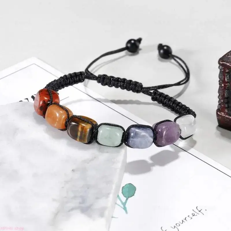 Seven Chakra Natural Stone Bracelet with Amethyst, Adjustable Cord Healing Jewelry, Unisex Fashion Beaded Bracelet for Men and Women homedecor