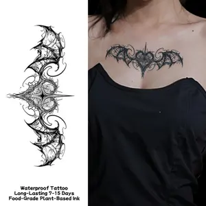 Heart-Shaped Bat Wings Temporary Tattoo Sticker Magic Tattoo Waterproof Long-Lasting 7-15 Days Herbal Semi-Permanent Tattoo for Women Arm Collarbone Realistic Tattoo Fake Tattoo Line Tattoo