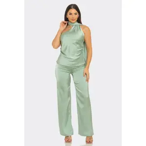 The Marlenne Set Satin Womenswear Asymmetric Halter Neck