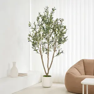 Fancybatt Artificial Olive Trees, 6FT/7FT, Indoor Tall Faux Olive Tree, with White Tall Planter, Artificial Plants with Natural Wood Trunk & Lifelike Fruits for Home Office Decor