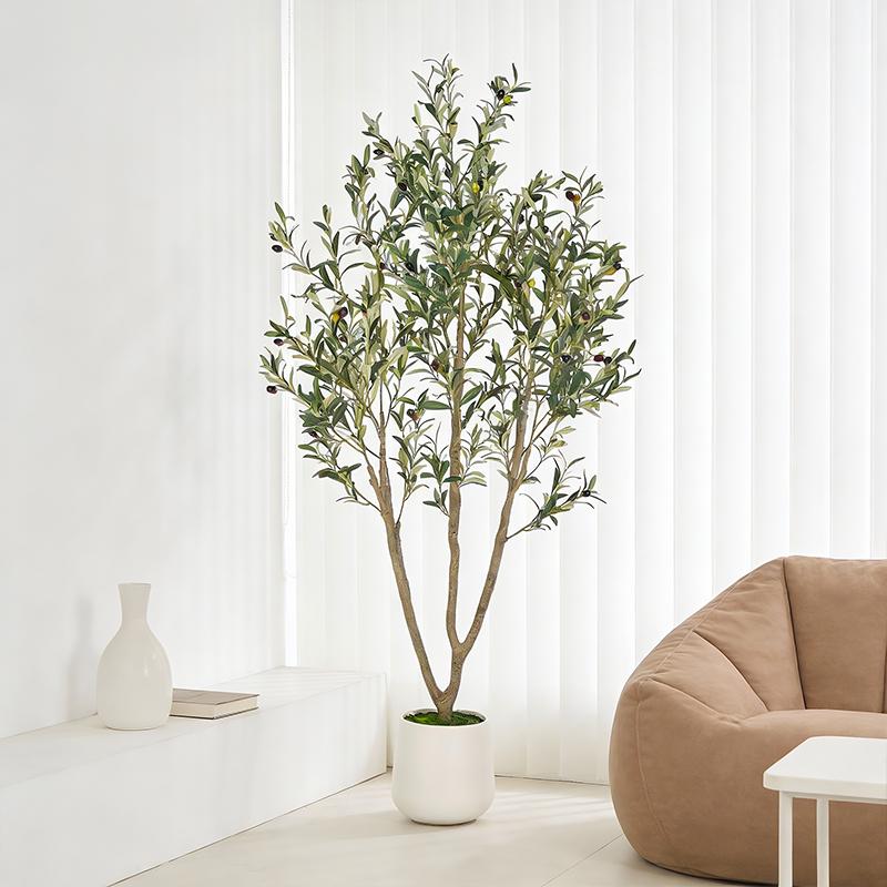 Fancybatt Artificial Olive Trees, 6FT/7FT, Indoor Tall Faux Olive Tree, with White Tall Planter, Artificial Plants with Natural Wood Trunk & Lifelike Fruits for Home Office Decor