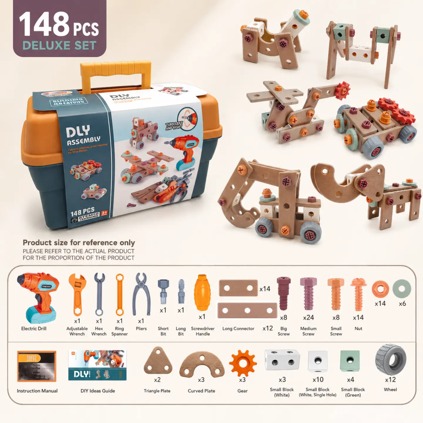 148PCS Kids' Tool Set with Electric Drill & Toolbox, STEM DIY Construction Toys for Ages 3+, Realistic Creative Assembly Kit, Pretend Play Gift for Little Builders
