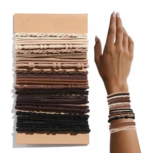 20 PCS Boho Hair Ties, Bracelets Hair Ties for Thick or Thin Hair, 4 Styles Boho Ties for Ponytail Holders, 2.36’’Hair Ties No-Damage, Brown