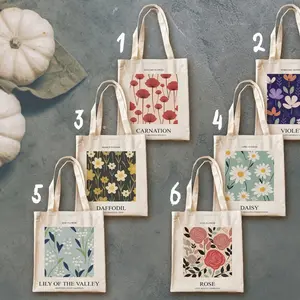 Personalized Birth Month Flower Tote Bags for Women, Cute Canvas Tote Bag, Custom Birthday Gift for Her, Bride Bridesmaid Tote