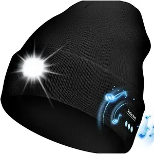 Bluetooth Beanie with LED Headlight and Removable Speakers, USB Rechargeable and Lightweight  warm Hat for Winter Outdoor Activities, Music, Calling, Sport, Unisex Christmas Birthday Gift