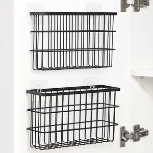 2 Pack Cabinet Door Organizer, Self Adhesive Lid Organizers Inside Cabinet Storage Boxes, Hanging Wall Mounted Storage Basket Caddy Cup Holder for Kitchen, Fridge, Bathroom, Pantry