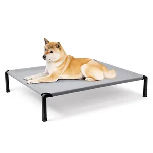 Elevated Dog Bed, Cooling Raised Pet Cot with Chew Proof Mesh Fabric and Steel Frame, Portable Dog Cot Bed with No-Slip Rubber Feet