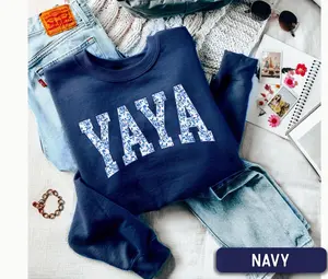 Yaya Sweatshirt, Blue Toile Floral Yaya Sweater, Mother’s Day gift, Grandma Sweatshirt, Floral Grandmother Sweater