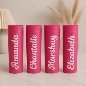 Personalized Pink Tumbler with Straw | 16oz Custom Skinny Tumbler | Gradient Pink Cup | Personalized Drinkware | Double Wall Insulated