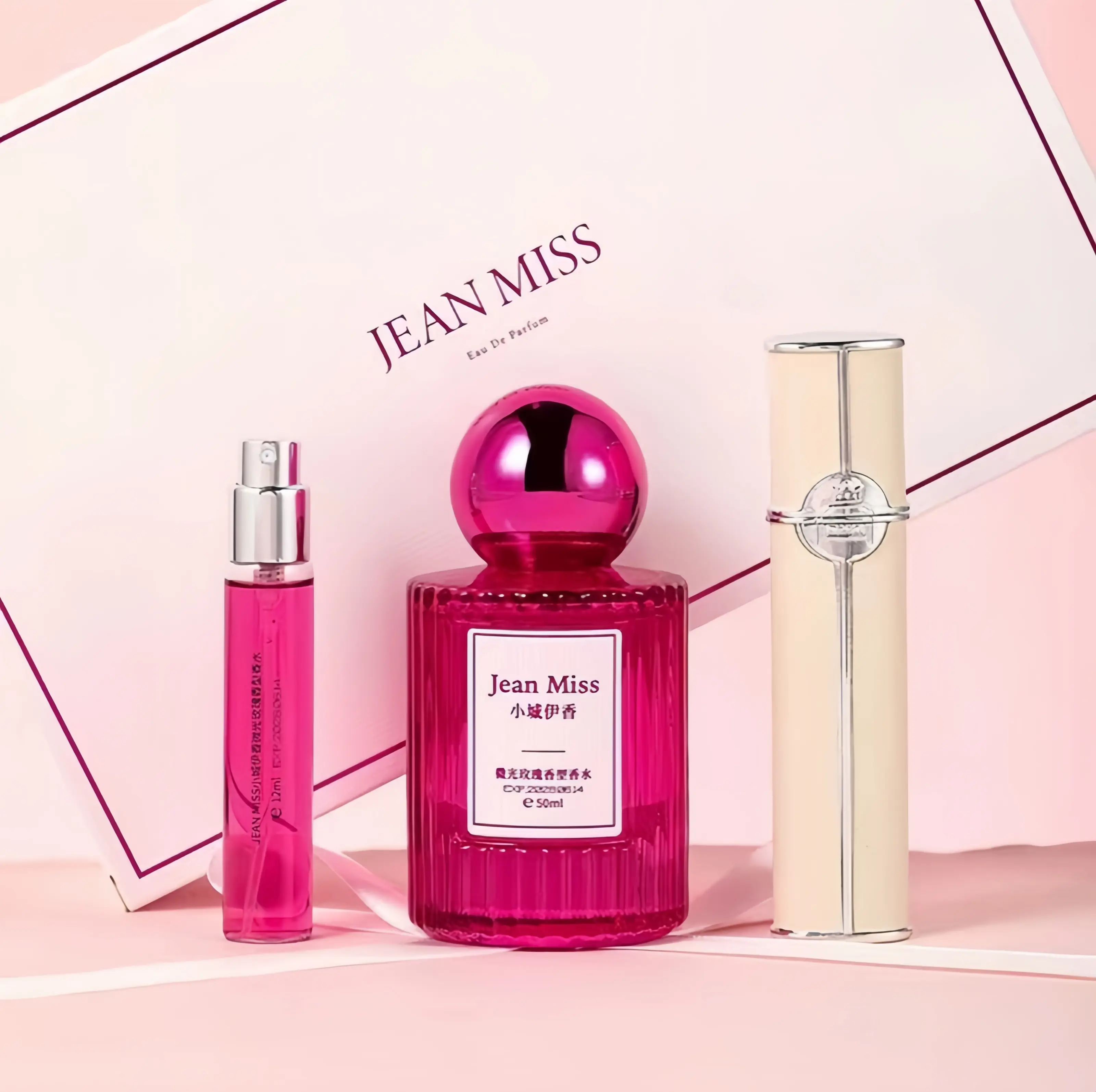 JEAN MISS Light Luxury Rose Perfume Gift Box 50ml Perfume + 12ml Refill with Portable Spray Case Long-Lasting Oriental Floral Fruity Woody Scent: Litchi, Rose,  Musk & Honey for women. Portable set , travel and dates. personal use and a must-have gift.