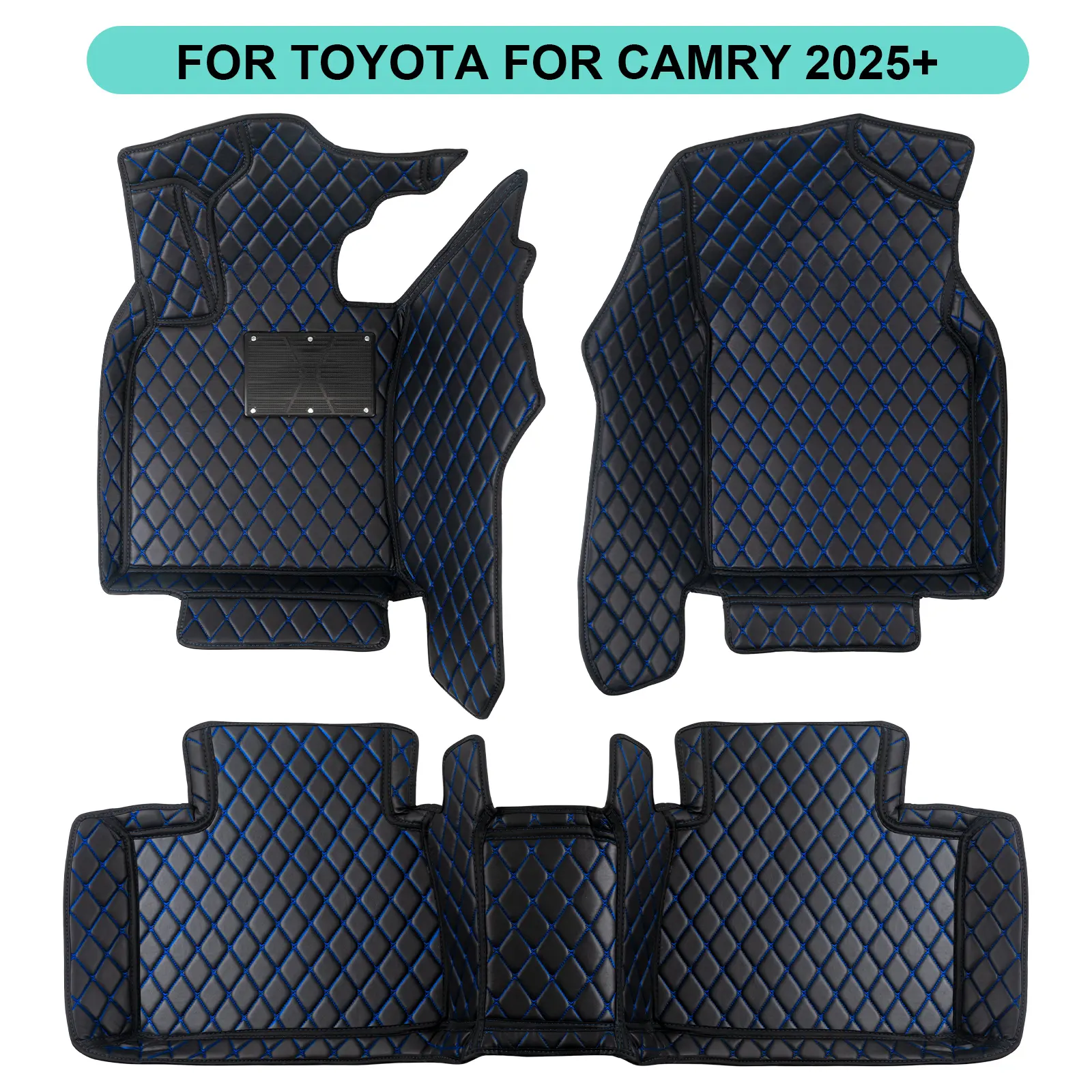 Tailored Car Floor Mats for 2025 2026 Toyota Camry, PU Leather Waterproof All Weather Floor Liners Full Coverage Black with Blue Trim  #Summervibes