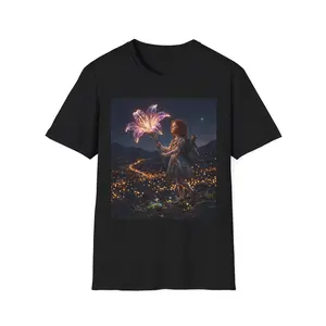 Girl Holding Glowing Flower T-Shirt | Fantasy Nightscape - Original Graphic Art created by seller