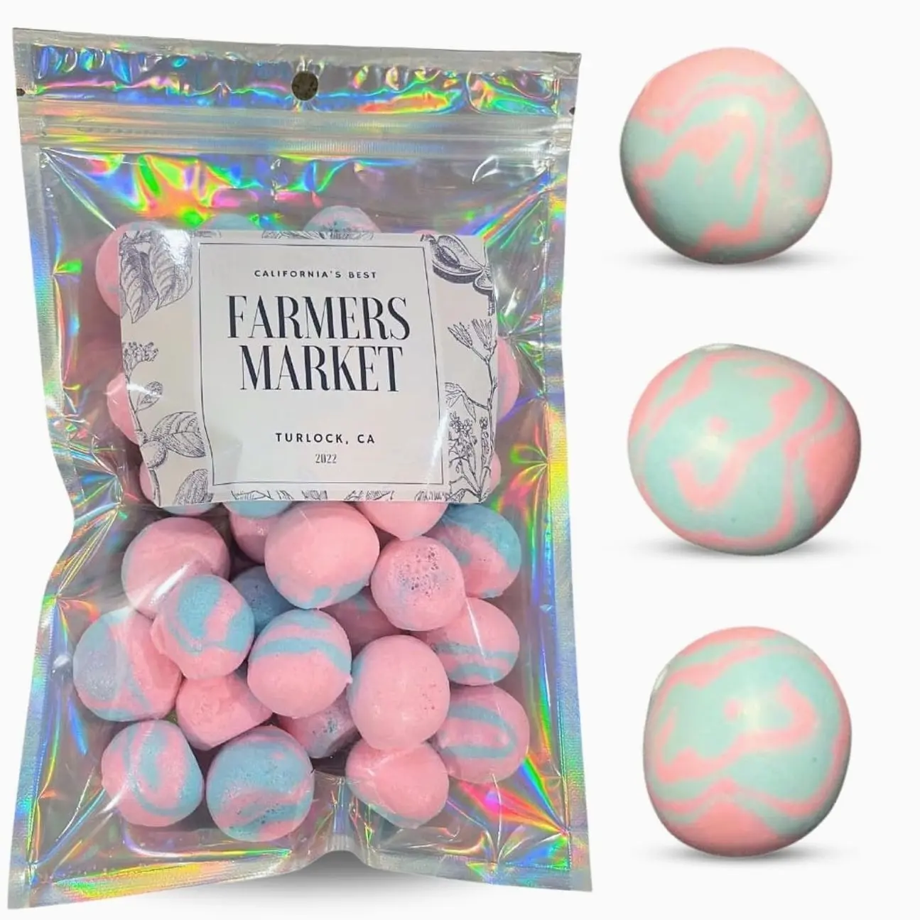 Farmers Market Cotton Candy Taffy - Blue And Pink, Freeze-Dried Freshness, Fluffy, Soft Texture - Whipped Cotton Candy Taffy, (2 oz)
