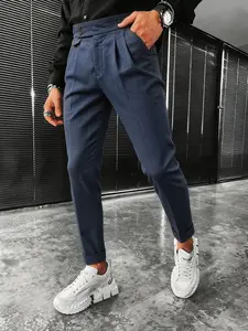 Men's Fashion Casual Slim-Fit Suit Pants, Versatile Business Essential, Plain Pattern, All Seasons Wear, Comfortable and Stylish
