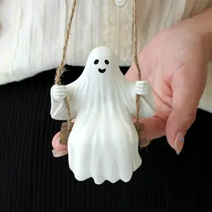 Vintage Resin Ghost Swing Figurine, Halloween Decorative Hanging Ghost, Indoor Home Decor, Perfect Gift