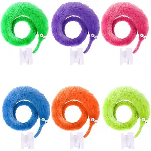 6pcs Magic Worm Toy Worm On a String Fuzzy Worm Wiggly Worm Twisty Toy Cat Wand Toy Trick Toy Carnival Party Favor Gift for Kids