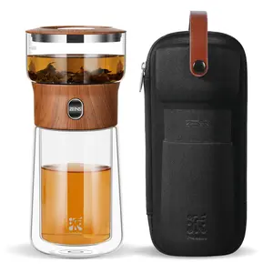 ZENS Modern Borosilicate Glass Teapot with One-Touch Infuser for Loose Leaf Tea Insulated Mug Portable Tea Kit for Office Travel Ideal Gift for Tea Lovers - Wooden Valentine's Day gifts teavanagirl musthave