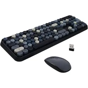 Keyboard and  Combo, 104  Full-Sized 2.4 GHz Round Keycap Colorful Keyboards, USB Receiver Plug and Play, for Windows, , PC, Laptop, Desktop (Grey)