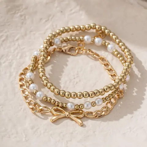 Elegant Faux Pearl Decorated Bracelet Set, Pearl Beaded Bracelet, Fashion Jewelry for Party, Daily Clothing Decor, Trendy All-match & Exquisite Jewelry for Birthday Gift, Pearl Embellished, Pearls Beaded, Bead Bracelets, Beads Bracelets