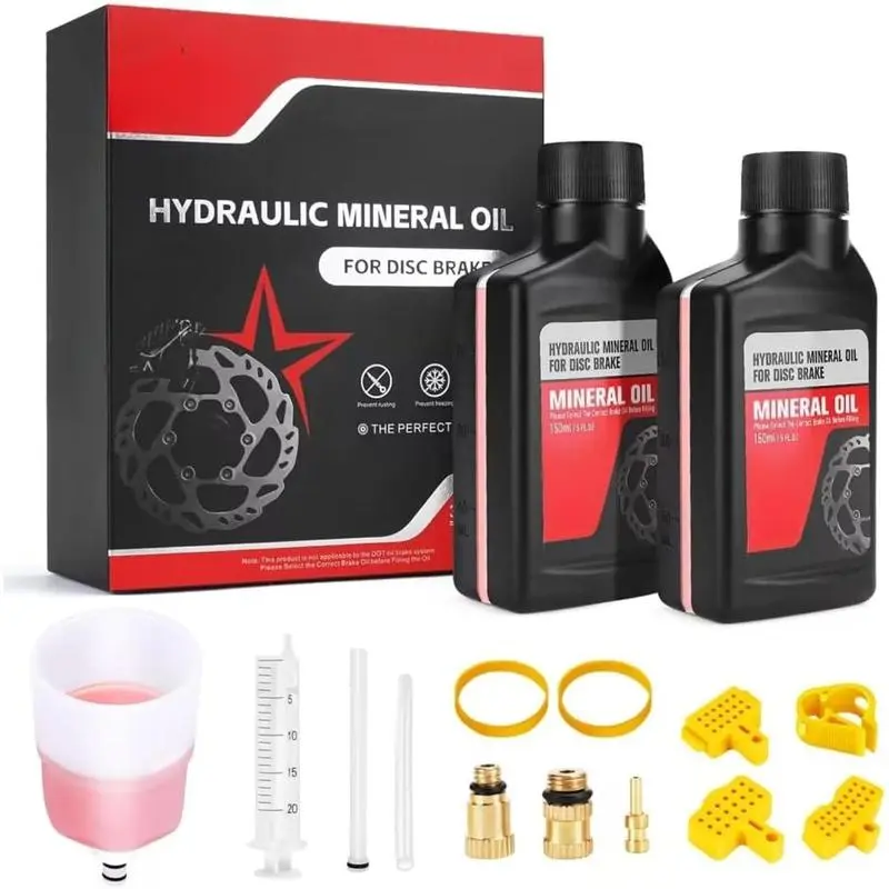 Brake Bleed Kit for Hydraulic Brakes, Mountain Bike Brake Bleeder kit Including 300ML Mineral Brake Fluid, Clear Funnel and Instruction Manual.