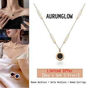AURUMGLOW Roman Round Number Necklace Set - Buy 1 Get 2 Free Jewelry Pieces with Exclusive Design and Stylish Style