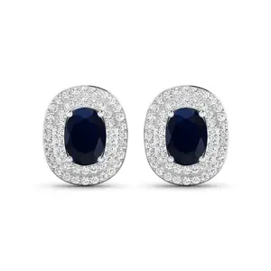 Genuine White Diamond and Blue Sapphire Studs