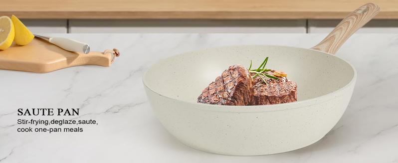 SODAY 17/12 Pcs Pots and Pans Set Non Stick, Kitchen Cookware Sets White Granite Nonstick Cooking Set with Frying Pans, Saucepans, Steamer,Nonstick Pots with Glass Lid (NO PFOS, PFOA),Kitchenware,stock up on specials,New Year Sale, gifts