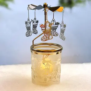 Rotary Candle Carousel Spinning Candle Holder Spinning Tealight Holders Christmas Decoration for Home Tabel Centrepieces Gift for Wedding Wife Kids Birthday Stocking