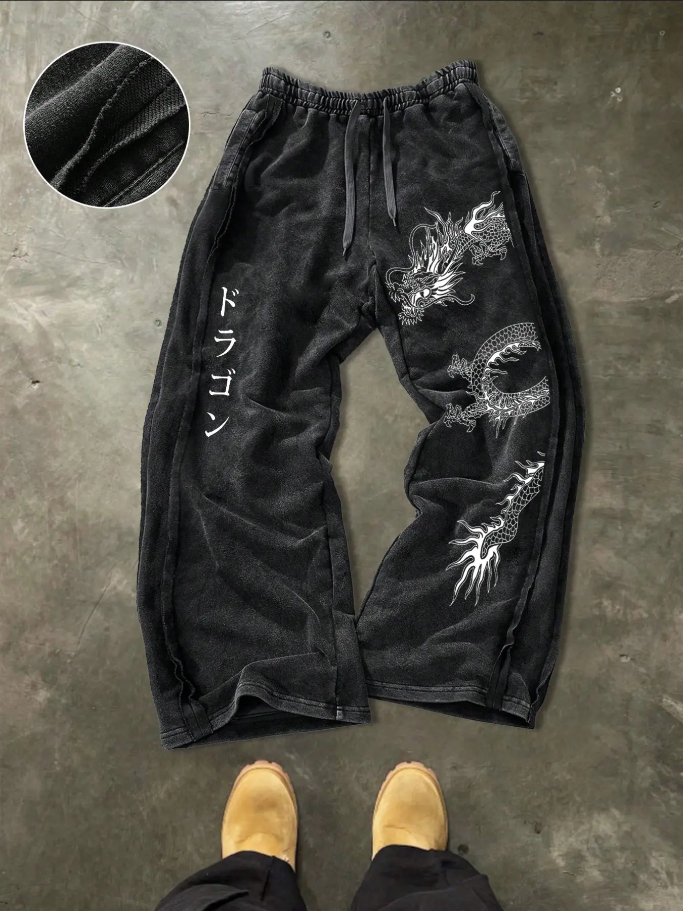 Men's Casual Loose Cotton Sport Pants, Dragon Print, Drawstring Waist, All Seasons, Street Style, Ideal for Daily Wear and Gifts, Casual Sporty Trousers, Tracksuit Bottoms, Athletic Casual Trousers, Casual Sports Trousers, Graphic Track Pants