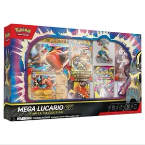 Pokémon TCG Mega Lucario EX Figure Collection with Foil Promo Card Oversize Card Figure and 5 Booster Packs