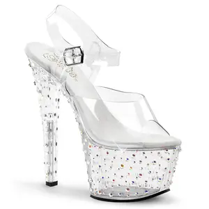 Pleaser Stardance-708 Womens Sandals in Clear/Multiclear Rhinestones