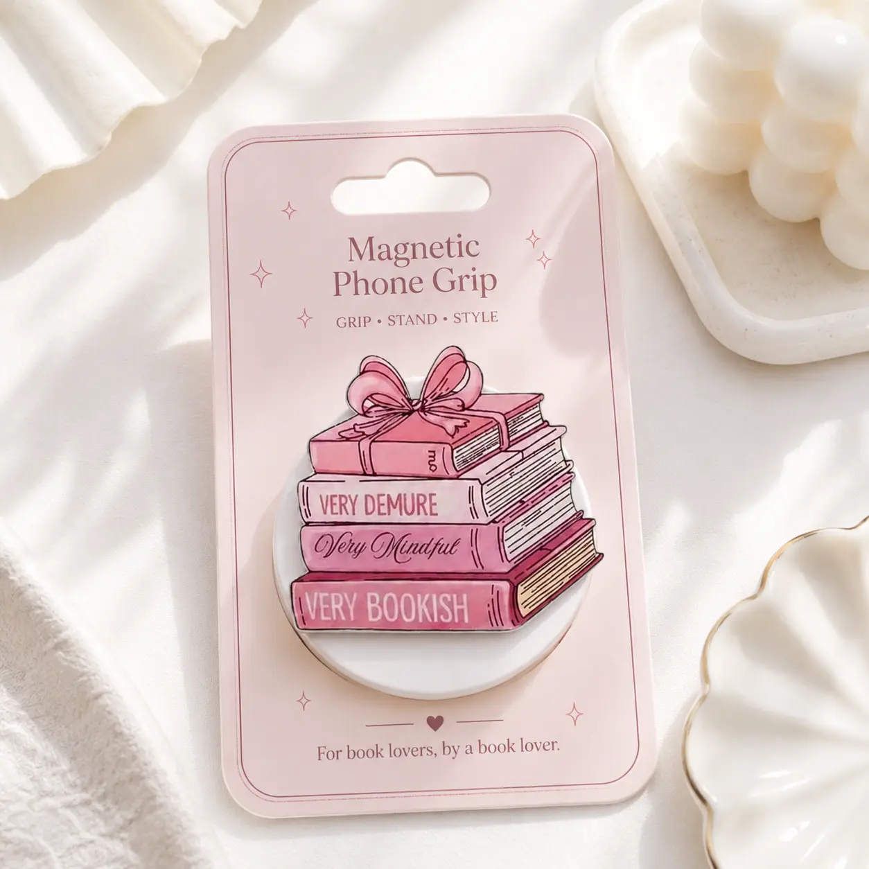 Booktok Favorite, Pink Book Stack Magnetic Phone Grip, Kindle Grip, MagSafe Phone Holder, Book Lover Gift