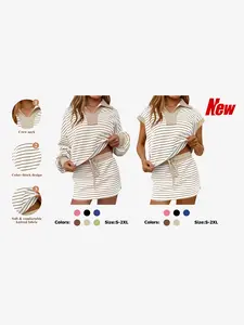 Fisoew Striped 2 Piece Outfits Casual Sweatshirt Skirt Set Long Sleeve Skort Workout Set Matching Lounge Sets Women's Matching Sets Women #Springtok #TikTokShopHolidayHaul #TikTokShopJumpstartSale Fabrics Elastic two piece set Elegance Shorts