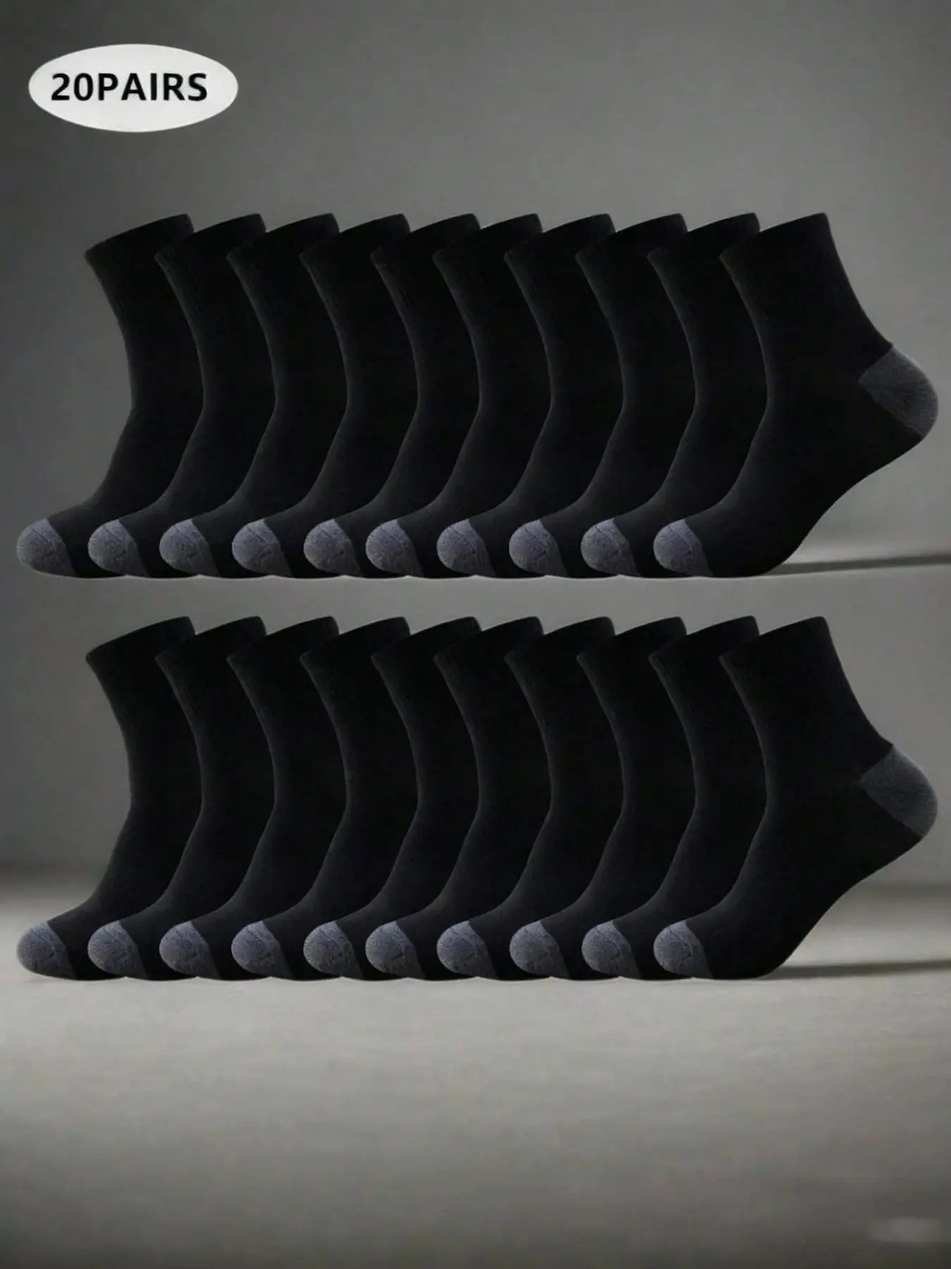 Men's Breathable Sweat-Wicking Mid-Calf Athletic Sports Active Socks, 20 Pairs, Casual All-Season Long Socks, Youth Business Comfort