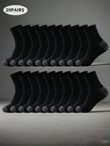 Men's Breathable Sweat-Wicking Mid-Calf Sports Running Socks, Athletic Socks, 20 Pairs, Casual All-Season Long Socks, Youth Business Comfort