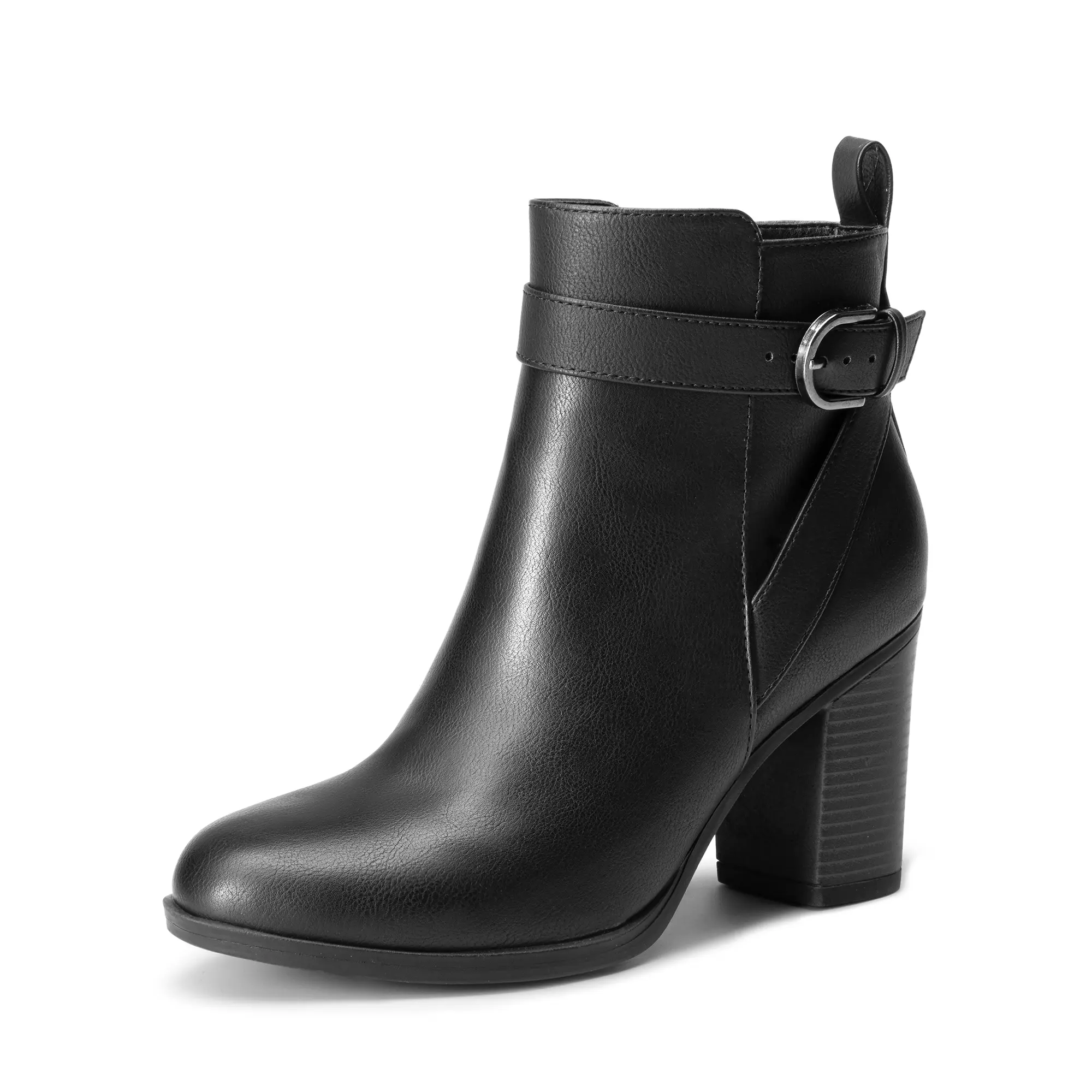 Women's Chunky Vegan Leather Ankle Boots with a Round Toe, Side Zipper, and 8.5cm Block Heel for Fall Winter Women's Chunky Vegan Leather Ankle Boots with a Round Toe, Side Zipper, and 8.5cm Block Heel for Fall Winter