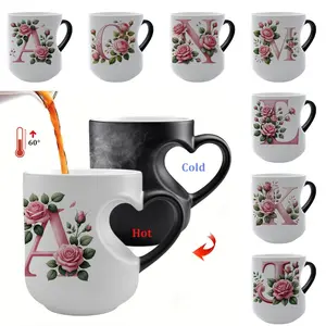 A Single Item, Floral Alphabet from A to Z, Featuring Pink Flowers, a Multicolored Coffee Mug Suitable for Both Office And Home Use, Ceramic Design, Perfect As a Birthday Present for Women, Mothers, Best Friends, Brides, Or Bridesmaids