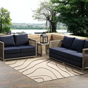 Modway Surge Swirl Abstract 5x8 Indoor and Outdoor Area Rug in Light and Dark Beige