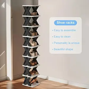 Slim Corner 7-Tier Shoe Rack, Durable Space-Saving Plastic Organizer, Accommodates 7–8 Pairs, Compact Stand for Hallway Bedroom, All-Purpose Home Footwear Rack