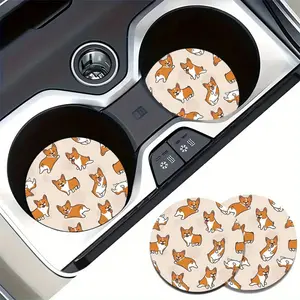 2pcs Corgi Pattern Car Cup Holder Coasters, Absorbent Rubber Auto Cup Mats with Anti-Slip Backing, Universal Vehicle Interior Accessories, Drink Coaster, Playful Pattern, Corgi Design, Durable Rubber, Nonslip Backing, Vehicle Coaster, Car Enthusiasts