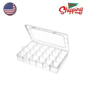 24 Grids Plastic Organizer Box Adjustable Dividers,Clear Storage Box for Jewelry